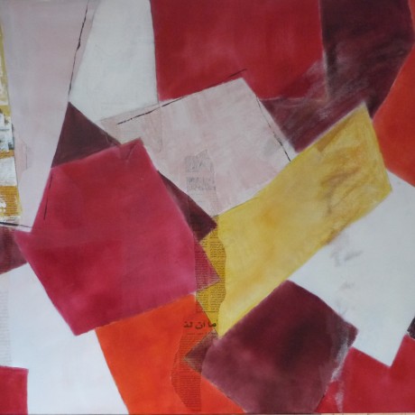Huile sur toile sable et collage papier journal 100 cm x 81 cm (40F)
